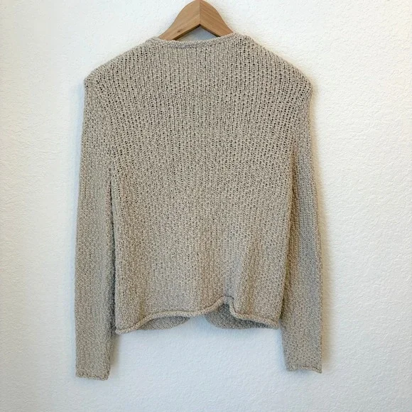 Eileen Fisher Boucle Silk Cotton Cardigan S Beige Knit Button Front Boho Beachy - Picture 6 of 10